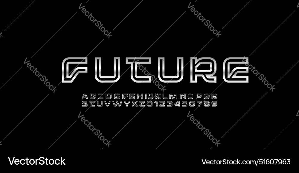 Technical future font digital chrome alphabet Technical future font digital chrome alphabet vector image