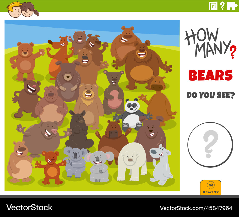 Counting cartoon bears animals educational game Counting cartoon bears animals educational game vector image