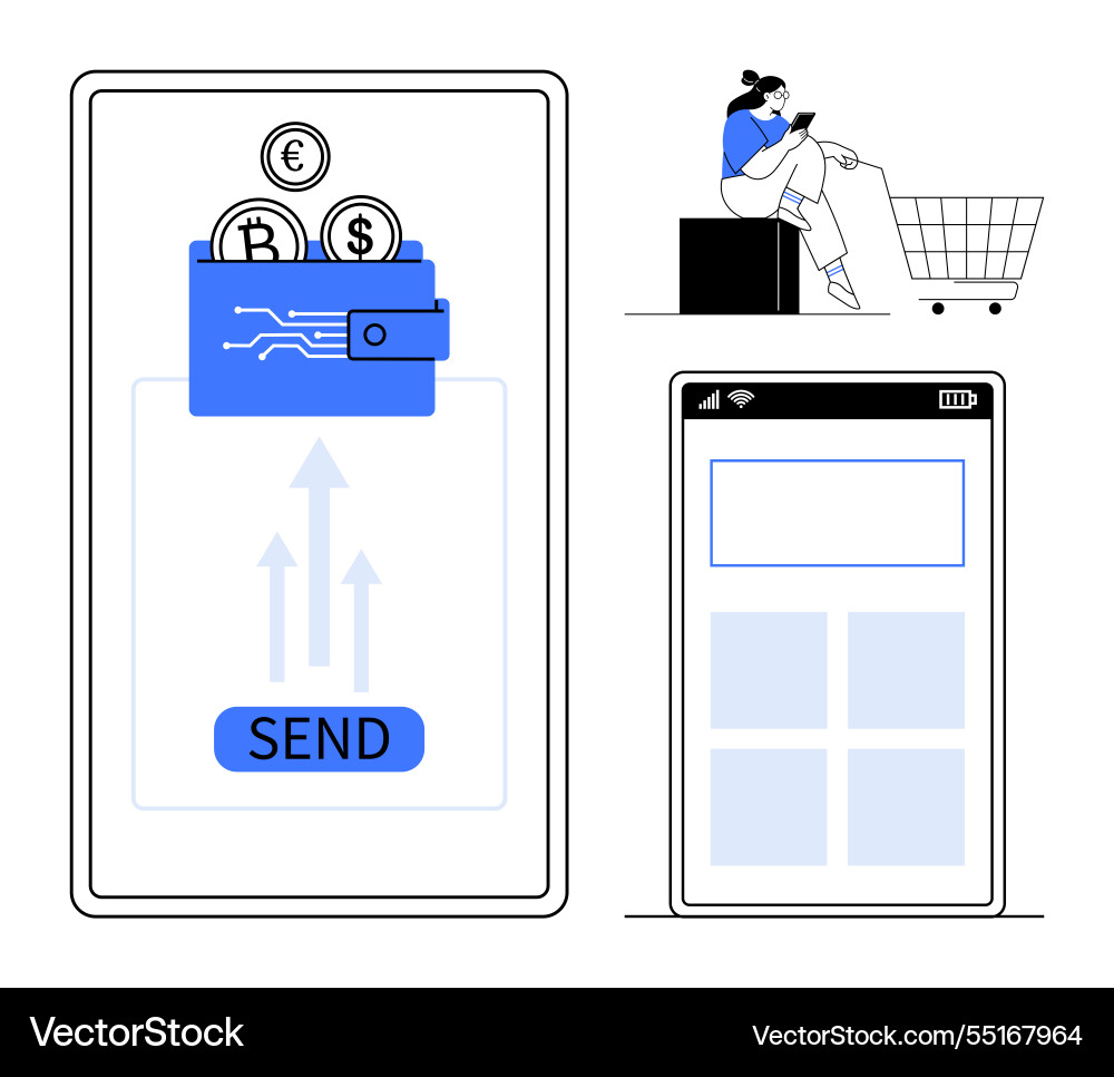 Digital wallet interface displaying cryptocurrency Digital wallet interface displaying cryptocurrency vector image
