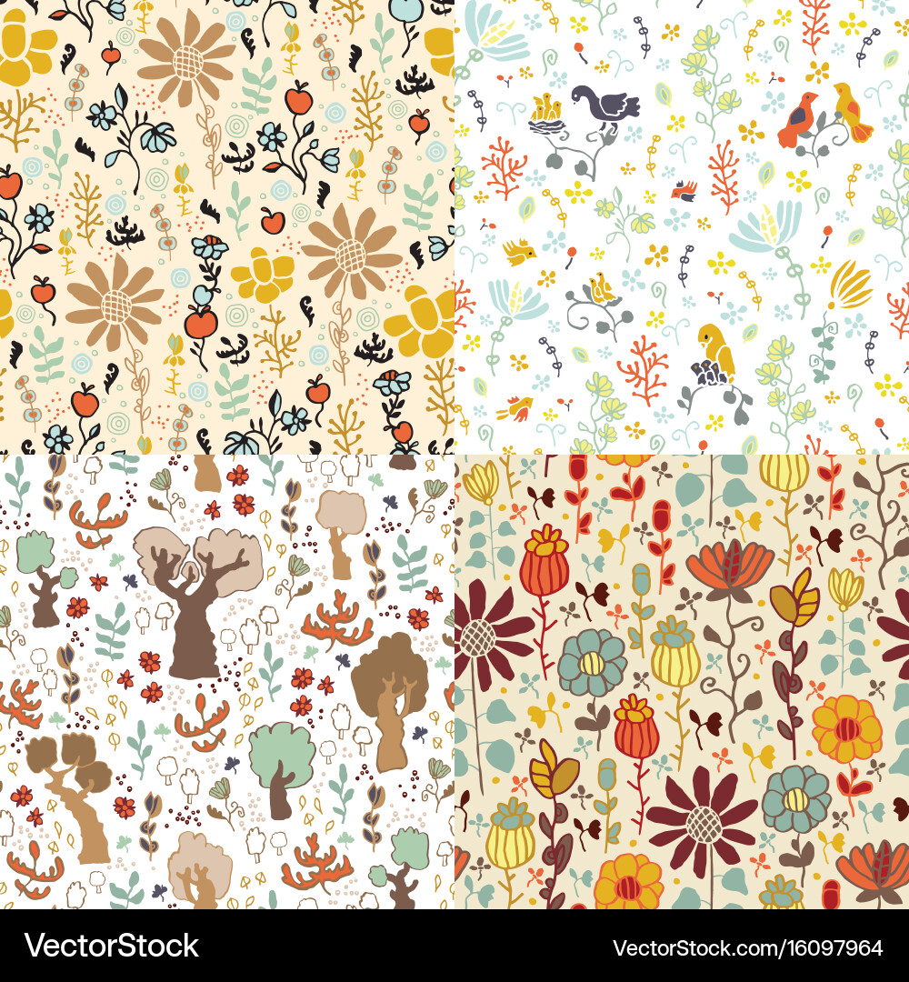 Floral Pattern Set - Botanical Designs vector image