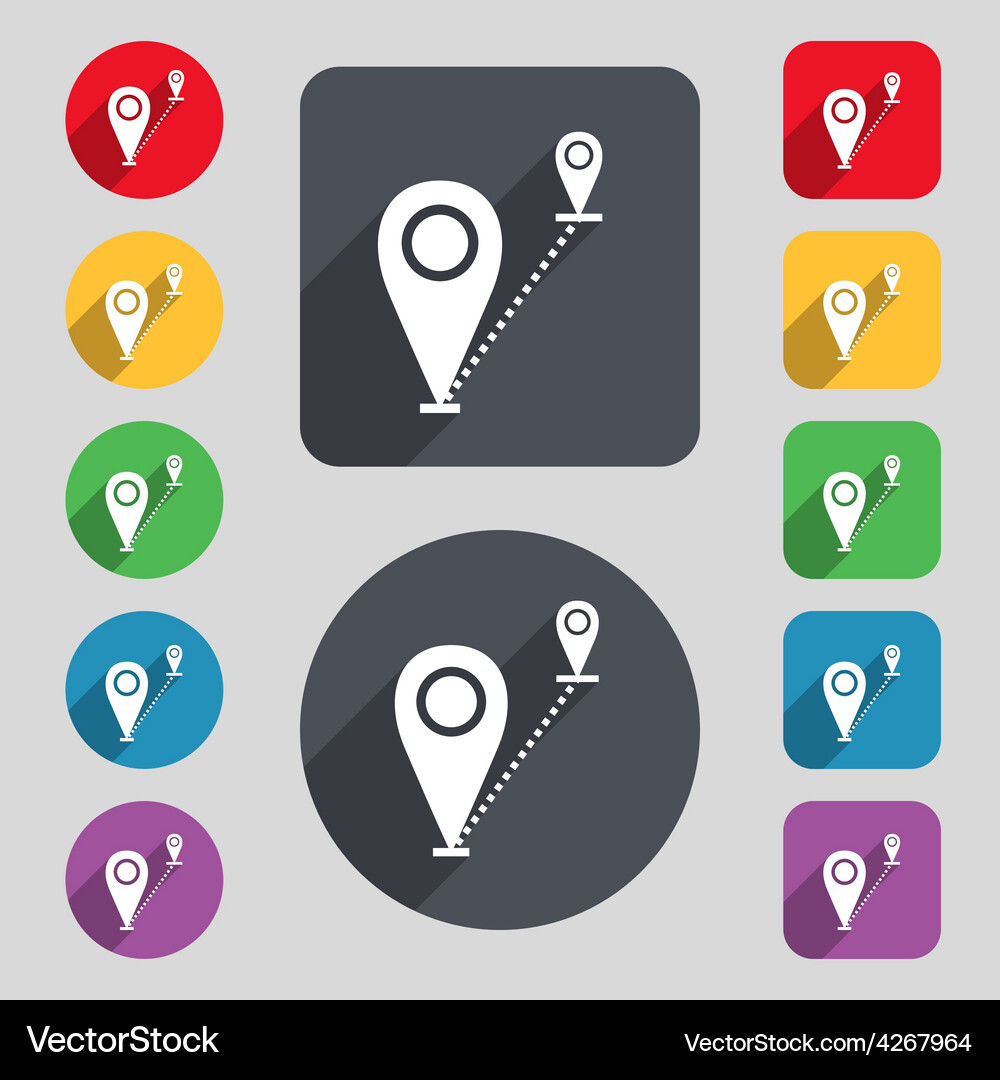 Map pointer icon sign a set of 12 colored buttons Vector Image