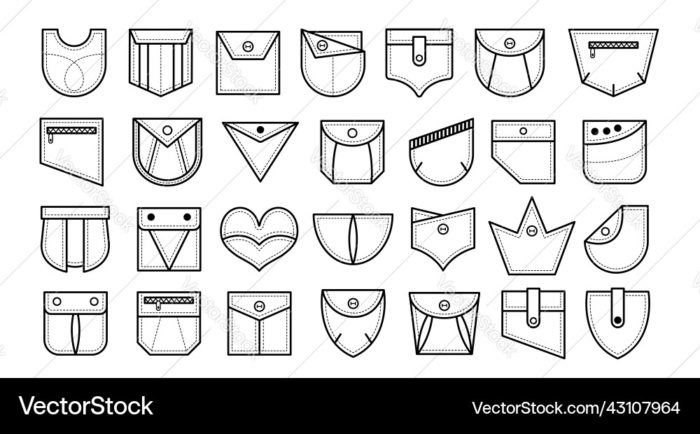Patch pockets for shirt bag pants dress Royalty Free Vector