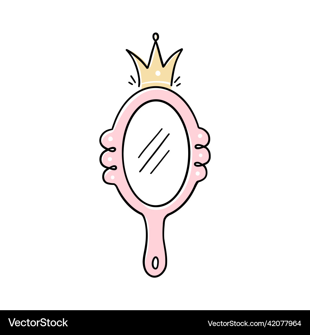 Princess crown mirror doodle frame Royalty Free Vector Image