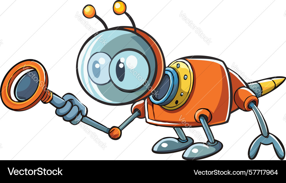 Robot bug with magnifying glass for discovery Vector Image