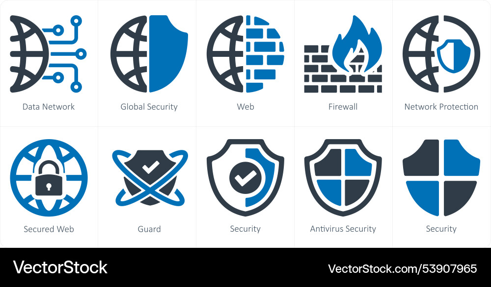 A set of 10 security icons as data network global Vector Image