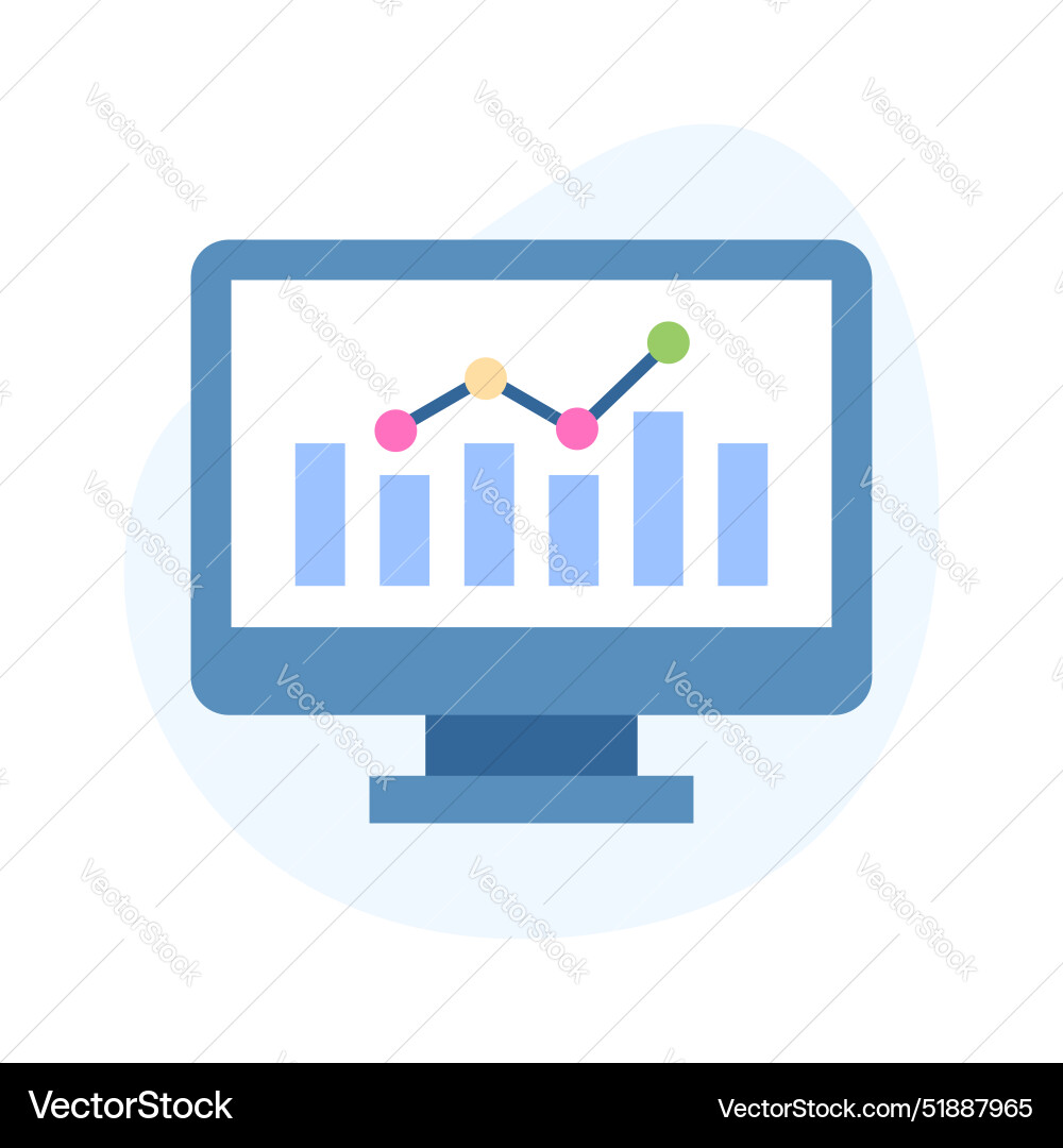 Bar chart inside monitor screen showing flat Vector Image