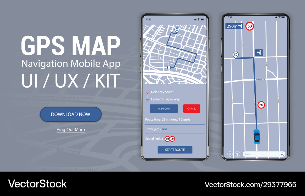 Mobile GPS Navigation App - UI/UX Kit vector image