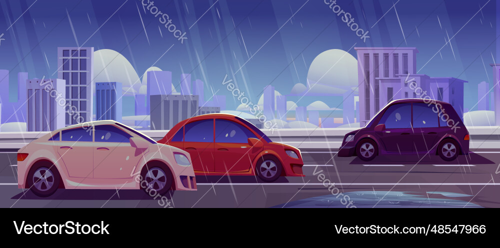 City street traffic on rainy day City street traffic on rainy day vector image