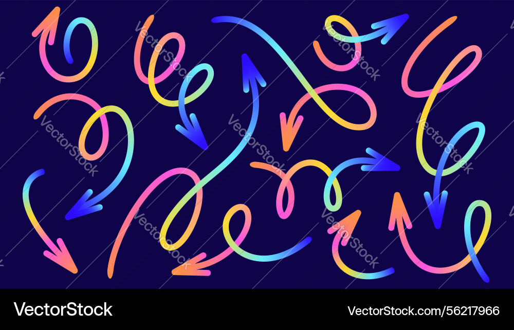 Collection of colorful gradient arrows in various Collection of colorful gradient arrows in various vector image