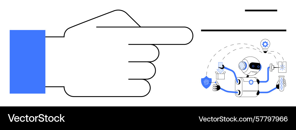 Hand pointing towards robot with icons Hand pointing towards robot with icons vector image