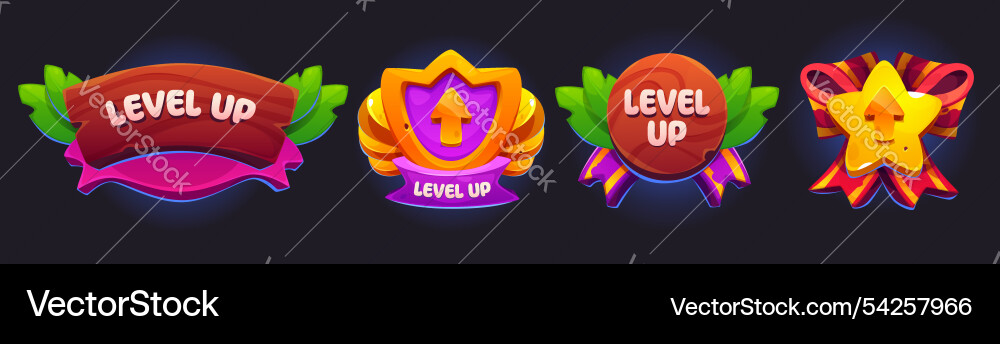 Helles Spiel ui Abzeichen mit Level-up-Text auf Band Helles Spiel ui Abzeichen mit Level-up-Text auf Band vektorbild