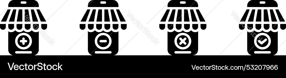 Icon phone store with canopy and plus inus check Icon phone store with canopy and plus inus check vector image