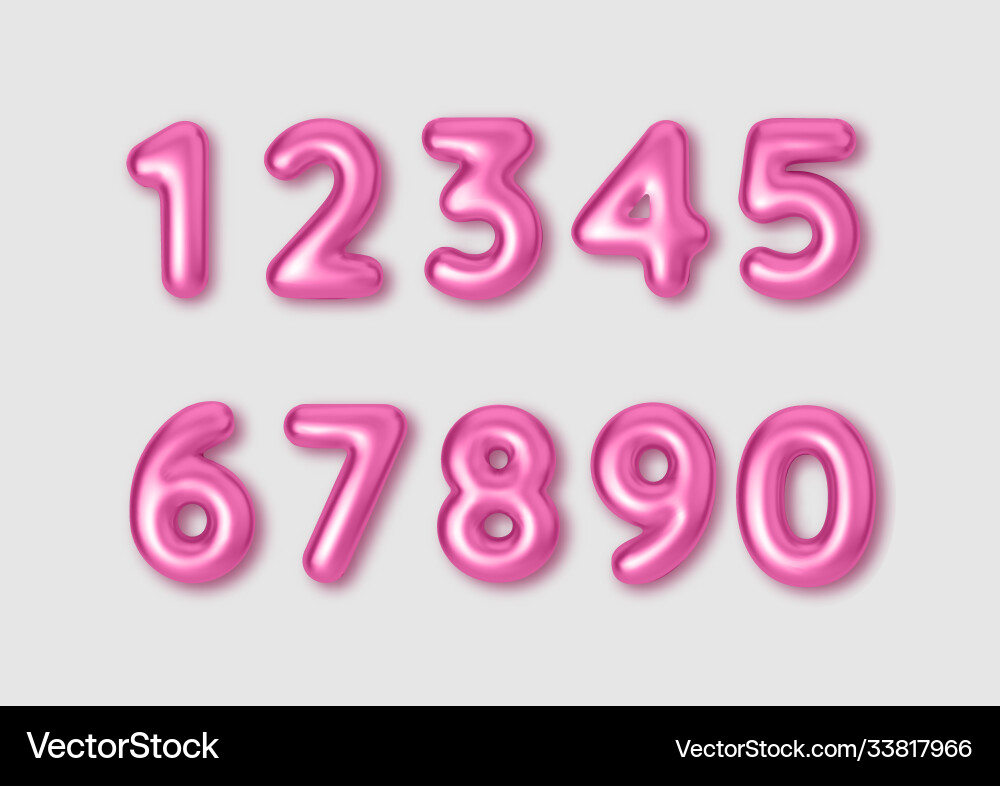 Realistic 3d font color pink numbers number Realistic 3d font color pink numbers number vector image
