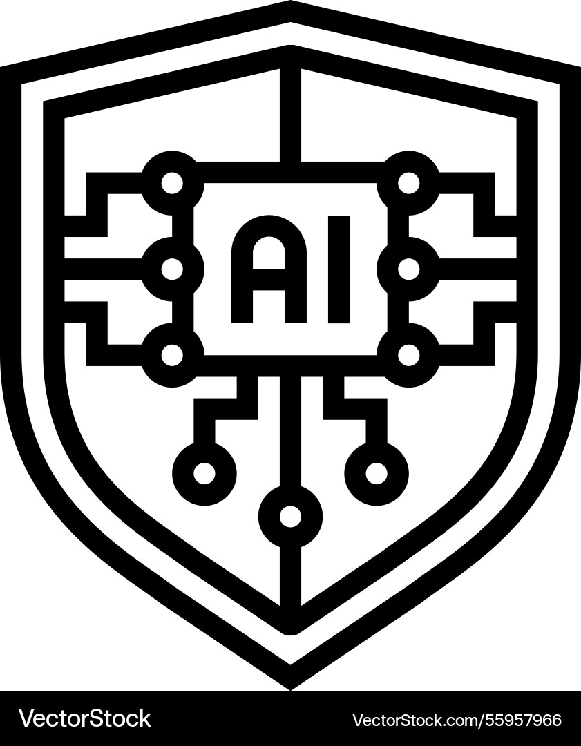 Security shield with ai deep learning line icon Security shield with ai deep learning line icon vector image