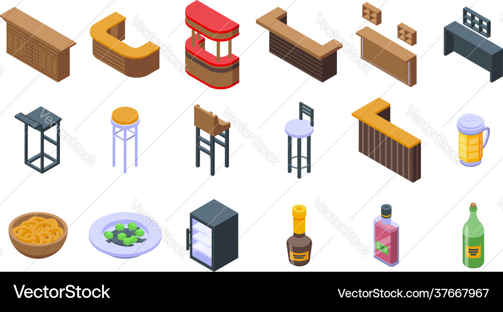 Bar counter icons set isometric style Bar counter icons set isometric style vector image
