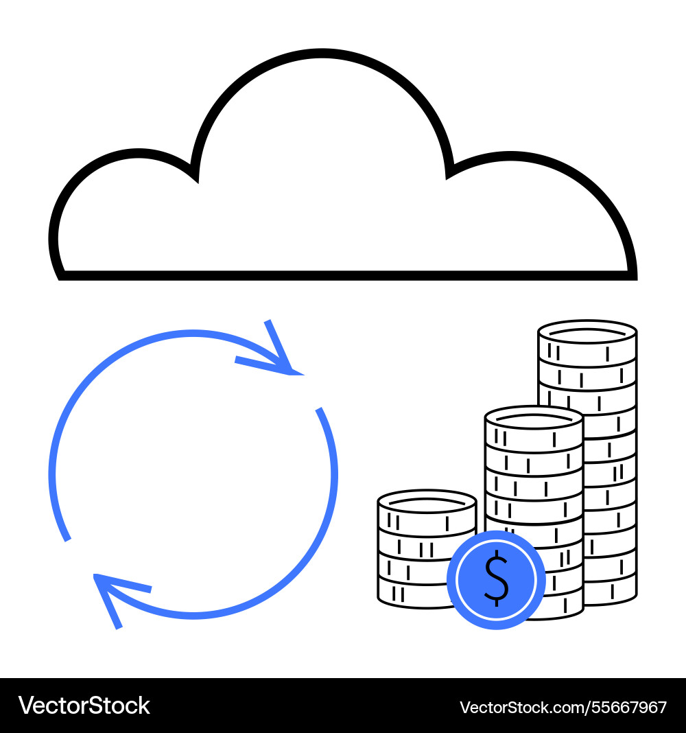Cloud storage cycle with coin stacks representing Vector Image