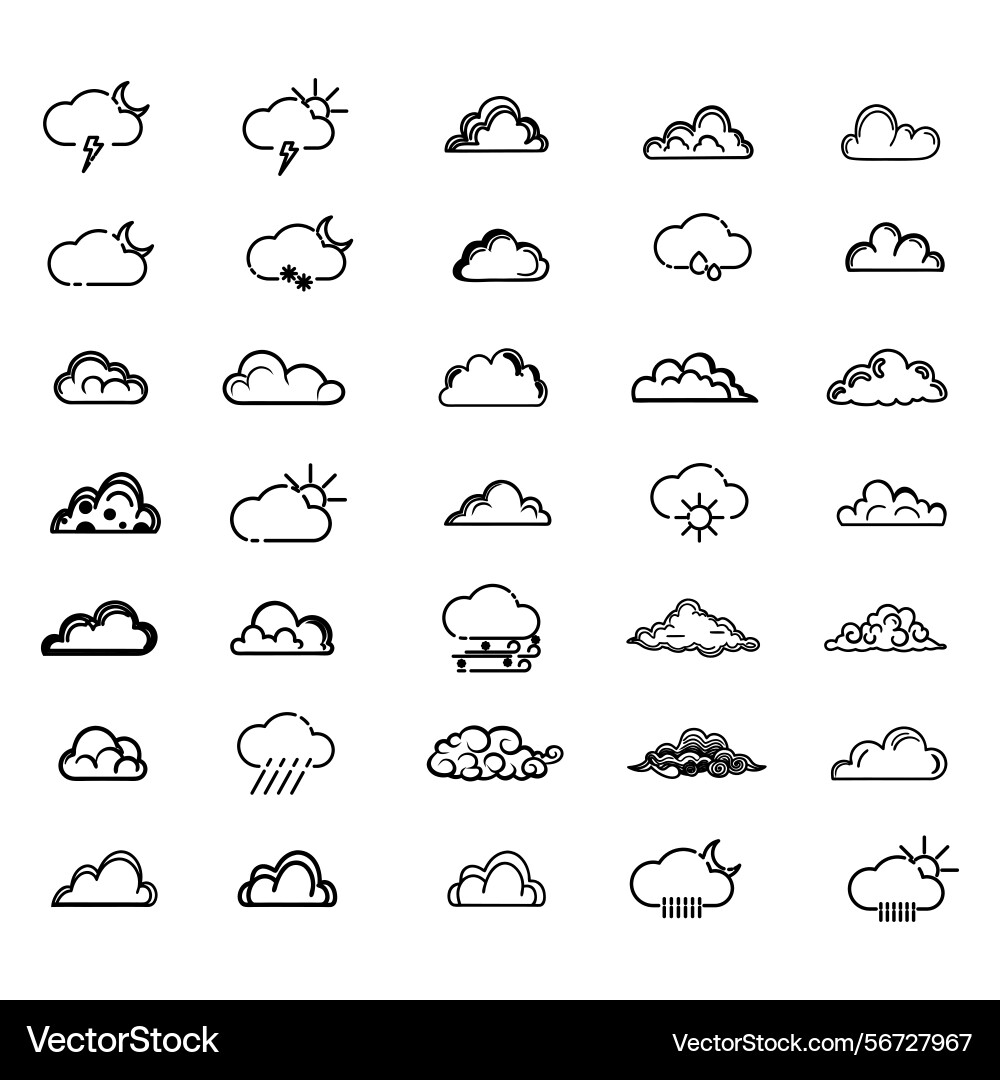 Clouds icons set of in different form vector image