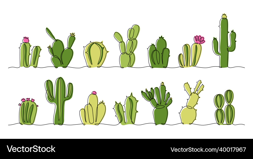 Continuous line succulent one collection Vector Image