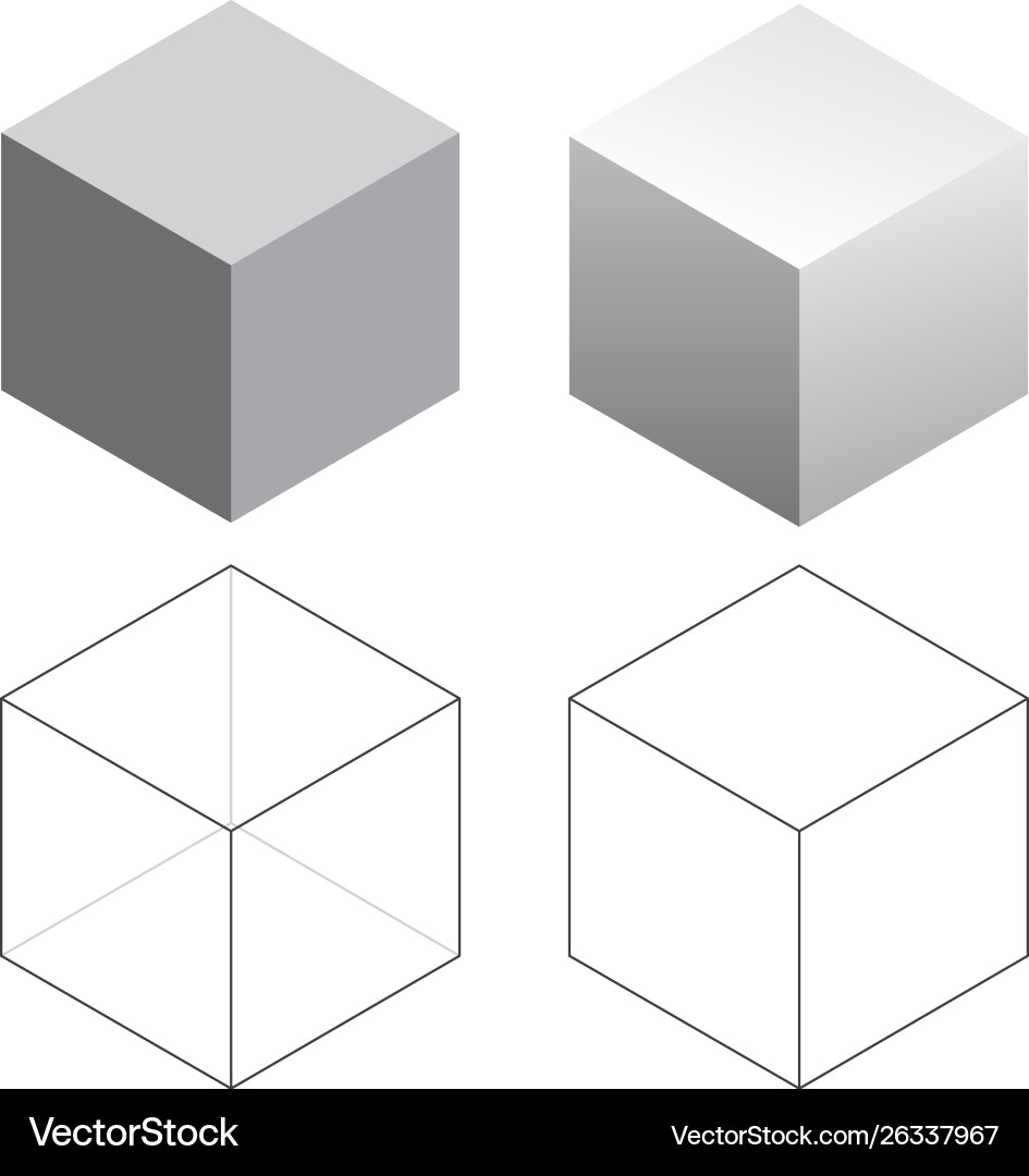 Isometric 3D Cubes - Solid, Gradient, Wireframe vector image