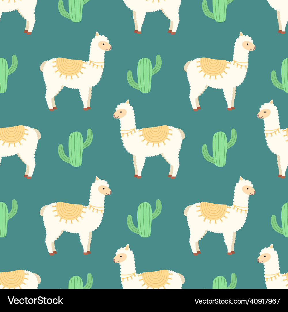 Llama & Cactus Seamless Pattern vector image