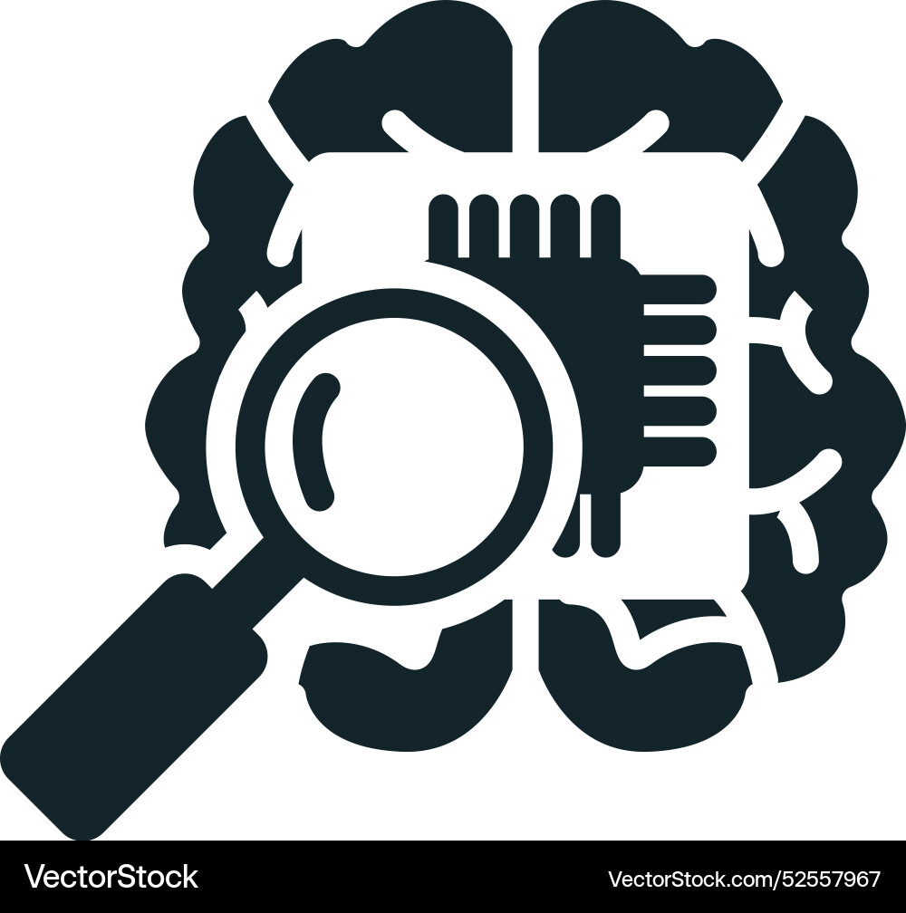 Magnifying glass analyzing microchip inside brain Magnifying glass analyzing microchip inside brain vector image