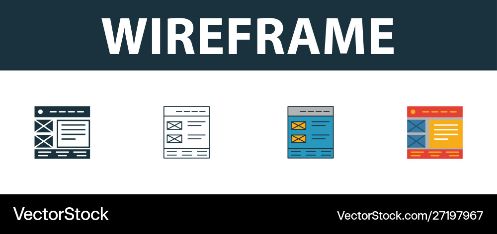 Wireframe icon set four simple symbols Wireframe icon set four simple symbols vector image