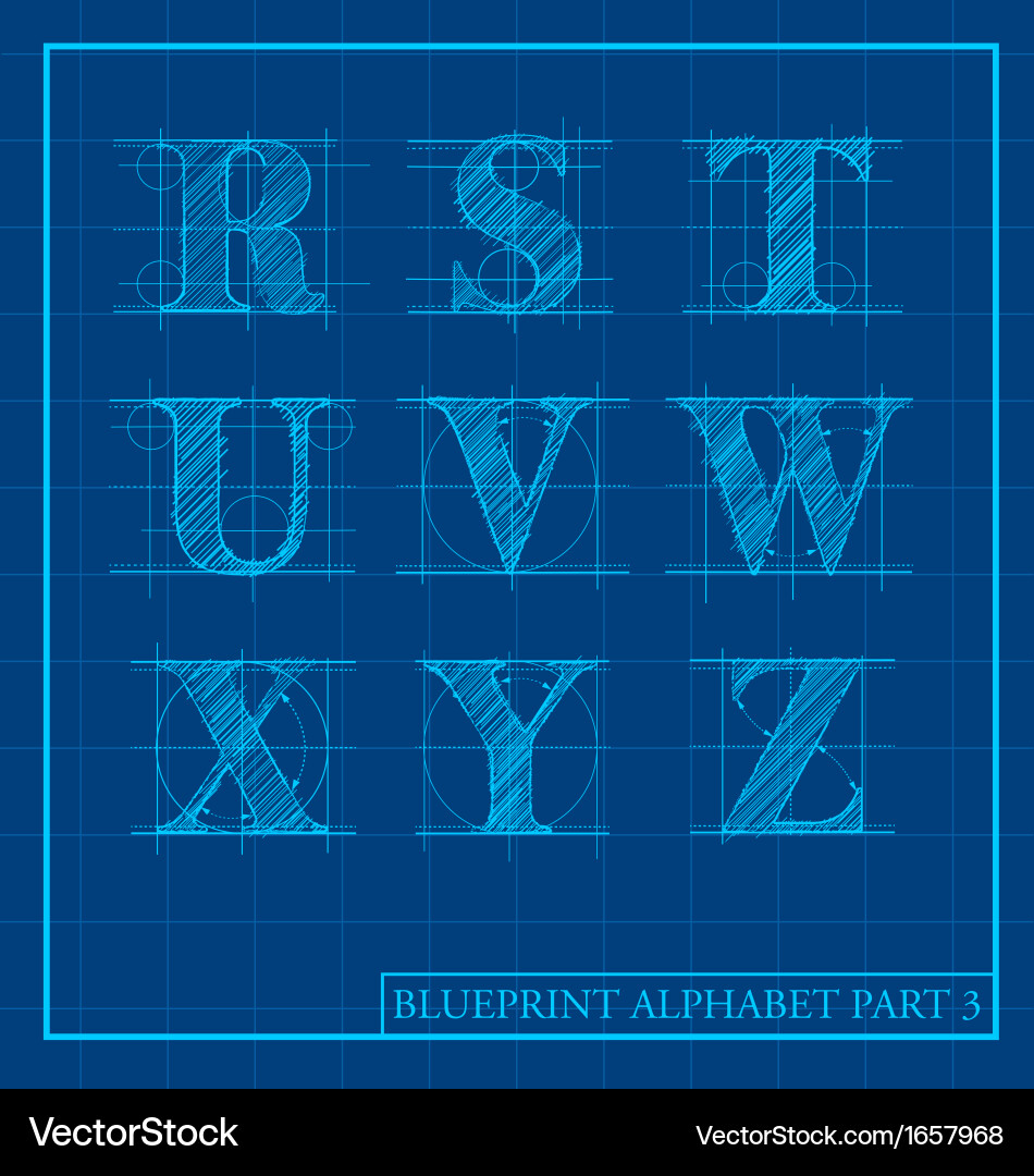 Blueprint Alphabet Set vector image