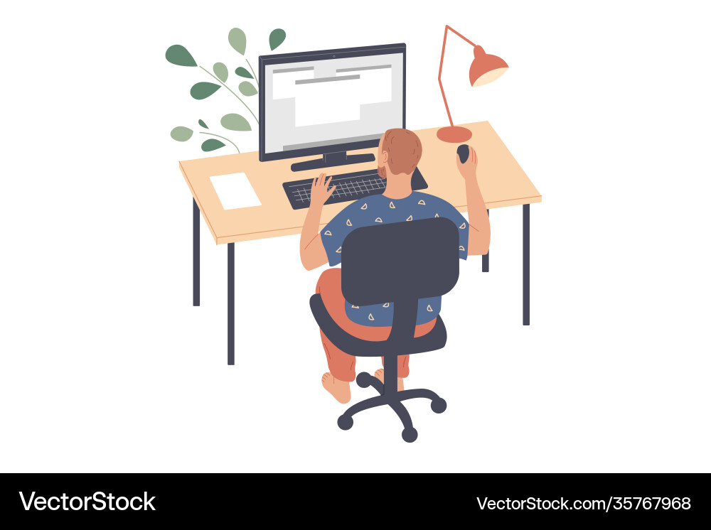 Man sits at table and works Vector Image