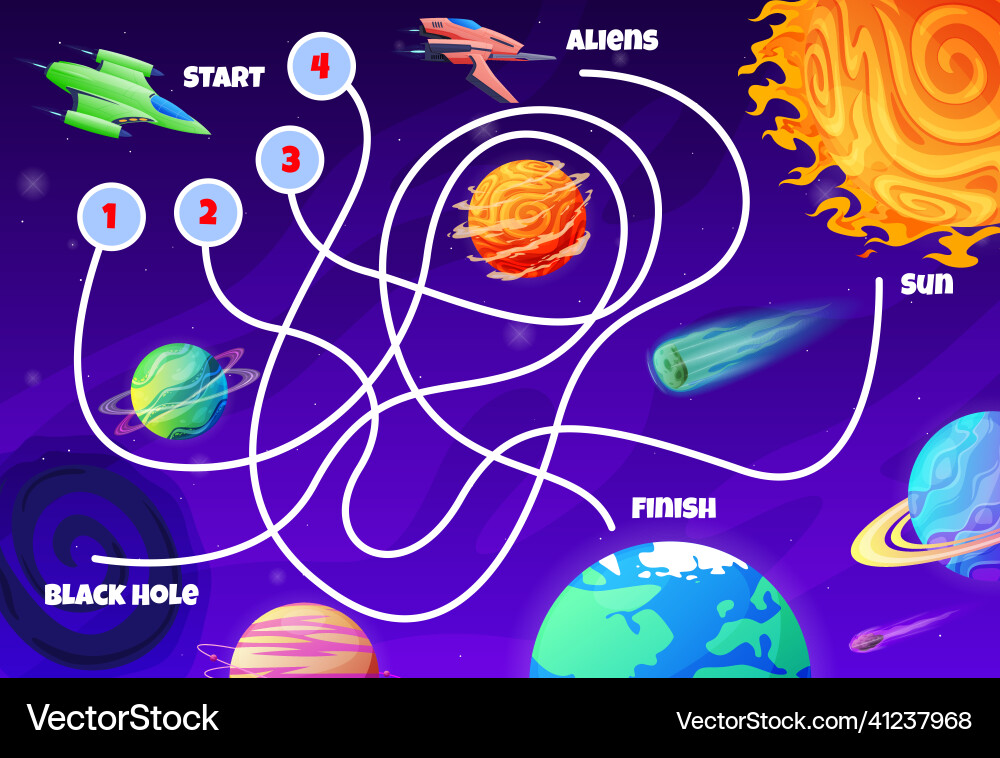 Maze game for kids with galaxy futuristic planet Maze game for kids with galaxy futuristic planet vector image