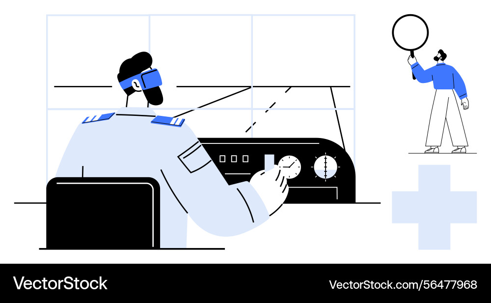 Pilot operating control panel with engineer Pilot operating control panel with engineer vector image