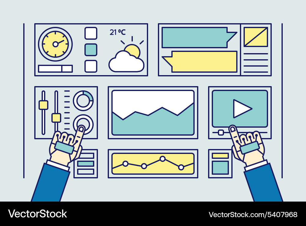 User uses wired gloves for data management vector image