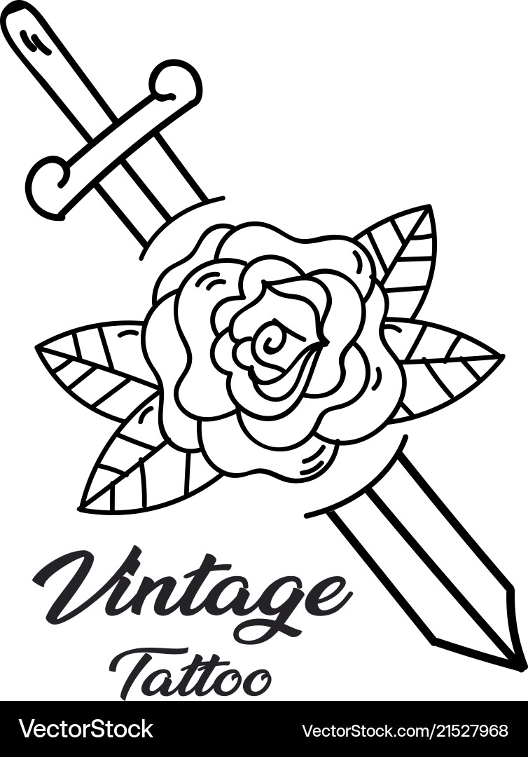 Vintage Sword & Floral Tattoo Background Vector Image