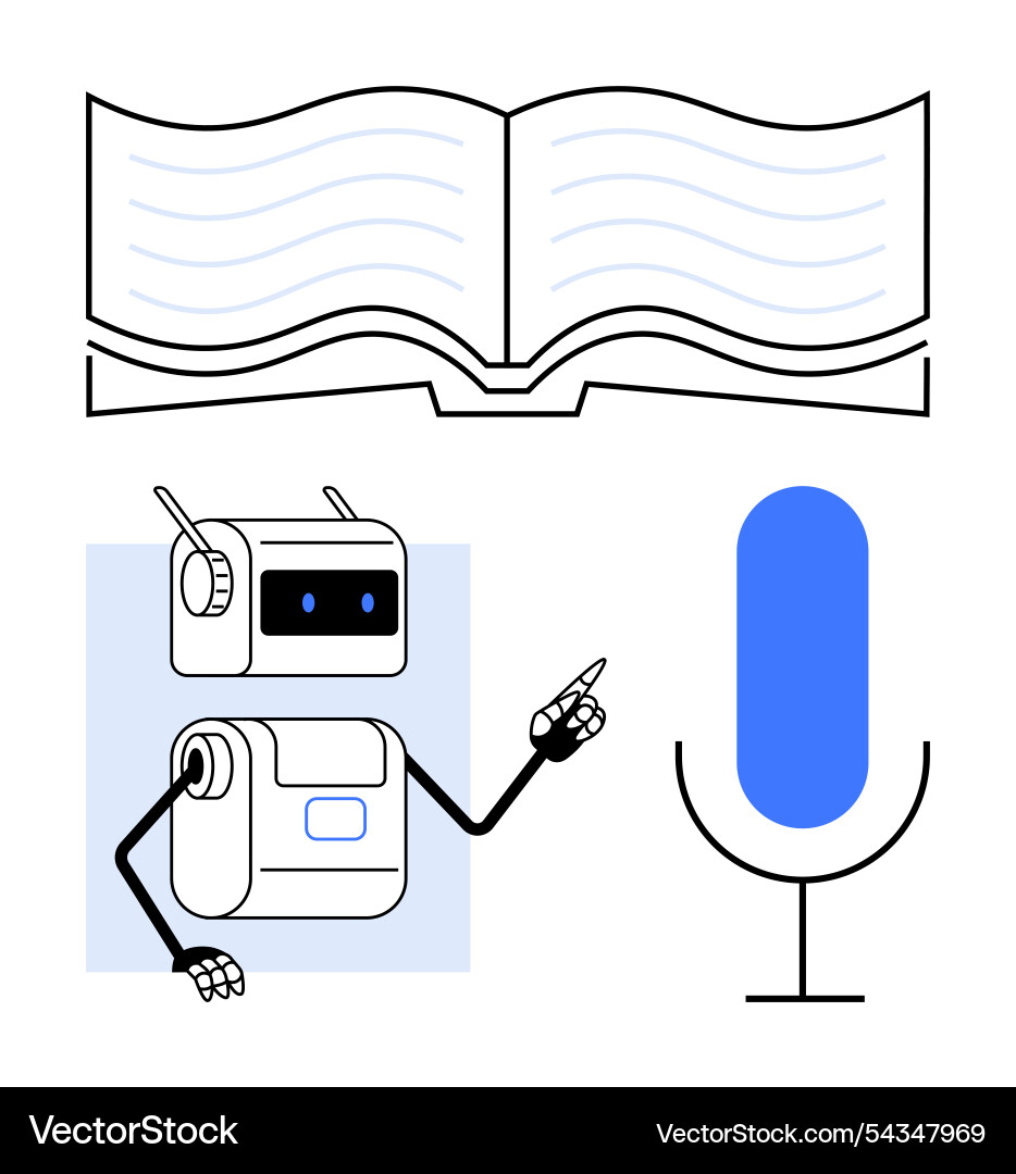 Digital learning robot teacher explains concepts vector image