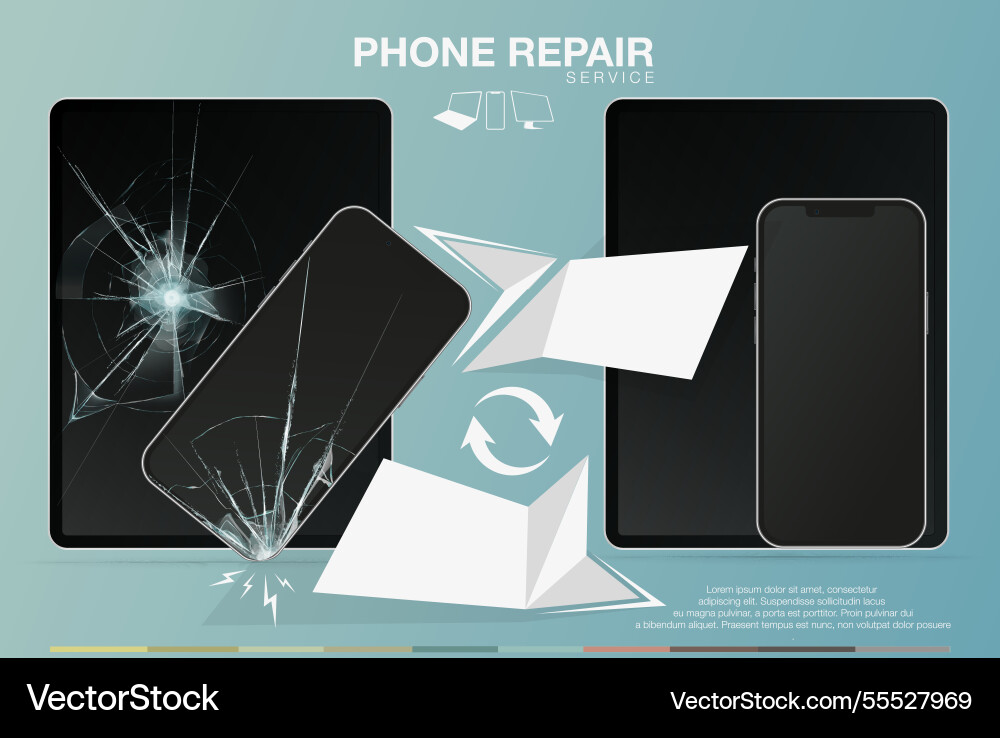 Gebrochene Anzeige im Reparaturservice für Mobiltelefone Gebrochene Anzeige im Reparaturservice für Mobiltelefone vektorbild
