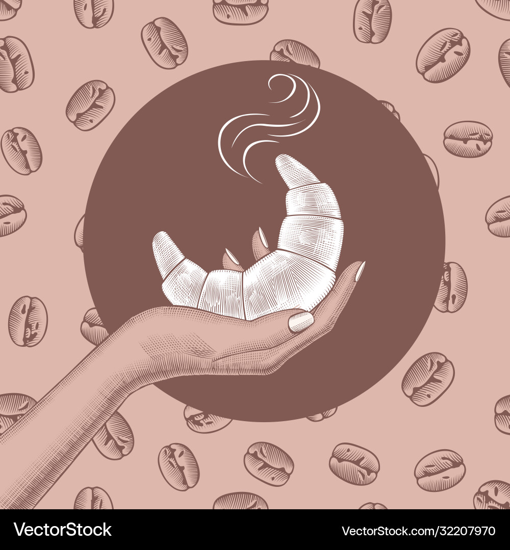 A womans hand holds fresh croissant Vector Image