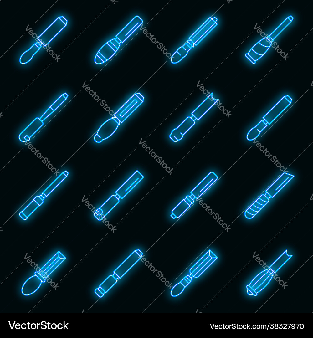 Chisel icons set neon Vector Image