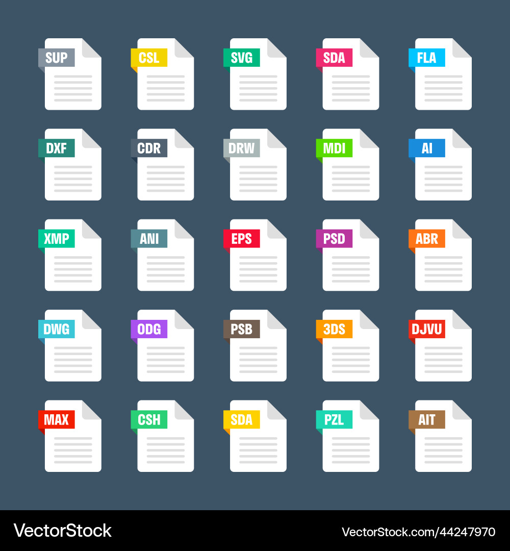 Common system file formats document types Common system file formats document types vector image