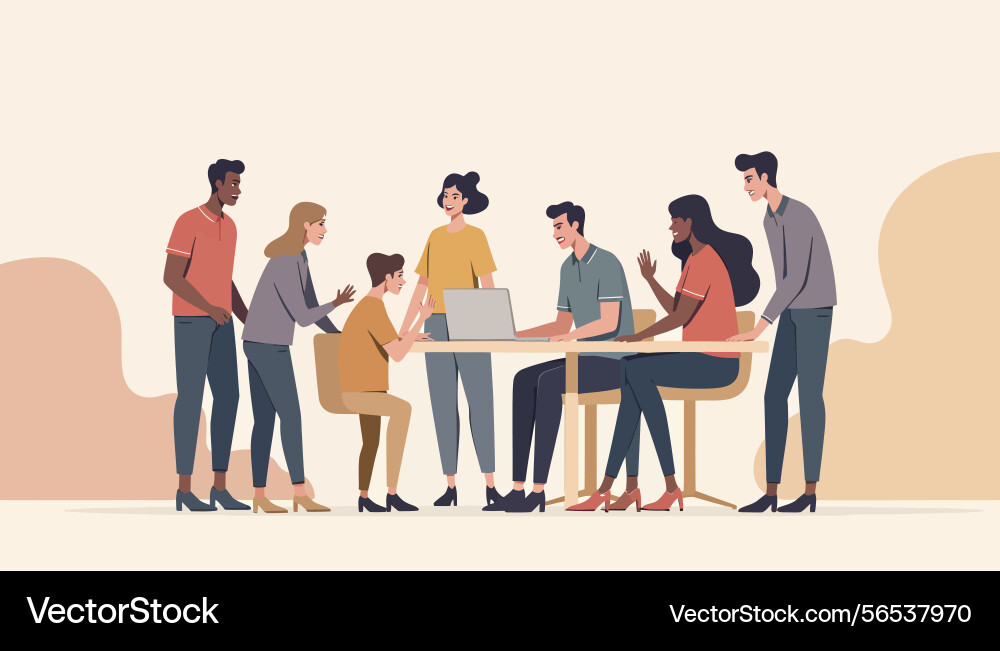 Flat showing diverse team members from different Flat showing diverse team members from different Vector Image
