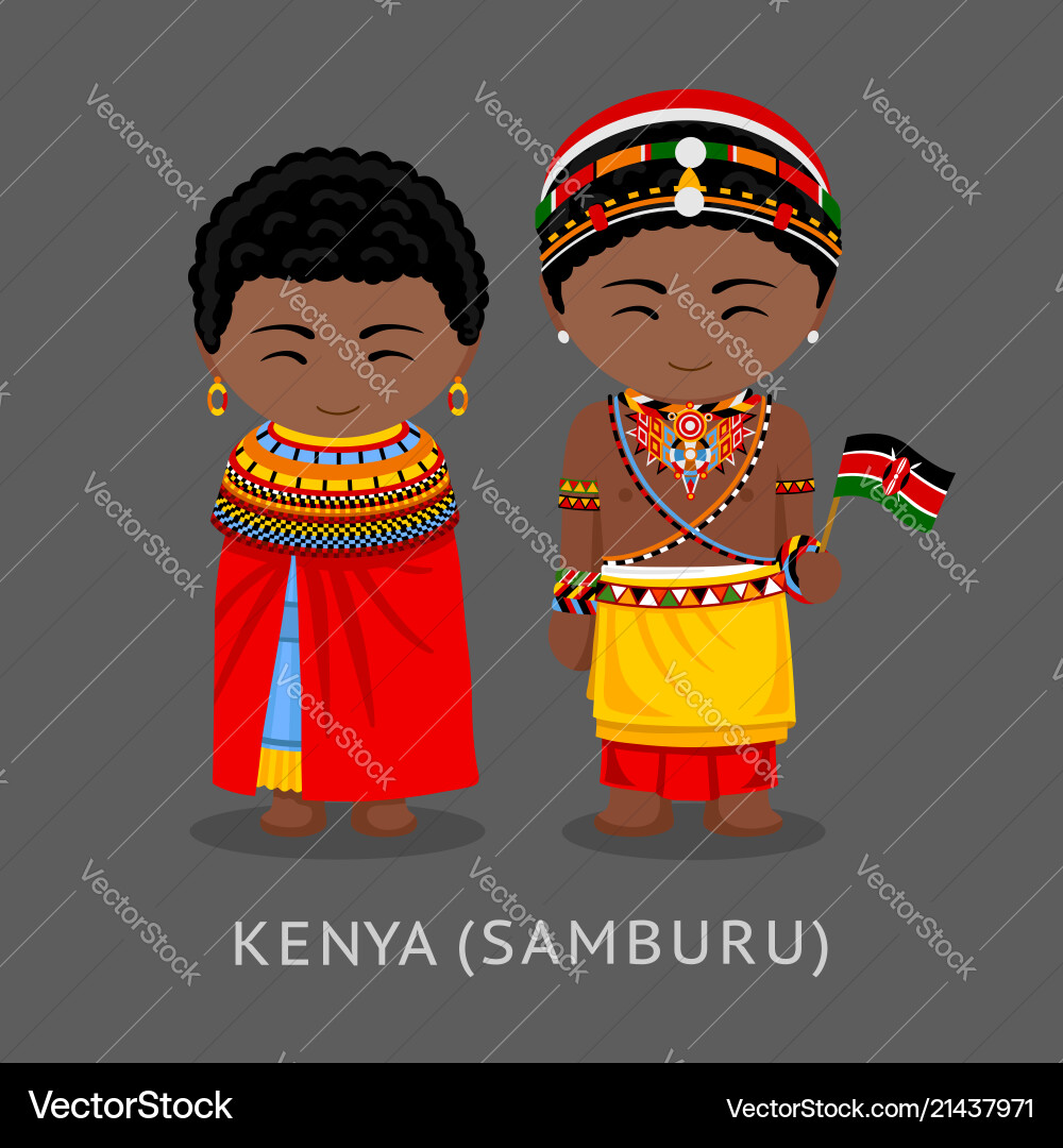 Kenyans in national clothes with a flag samburu Kenyans in national clothes with a flag samburu Vector Image