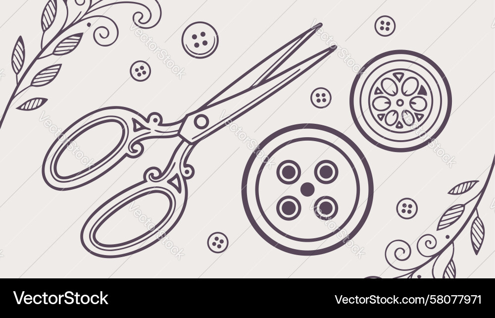 Scissors & Buttons Art Vector Image