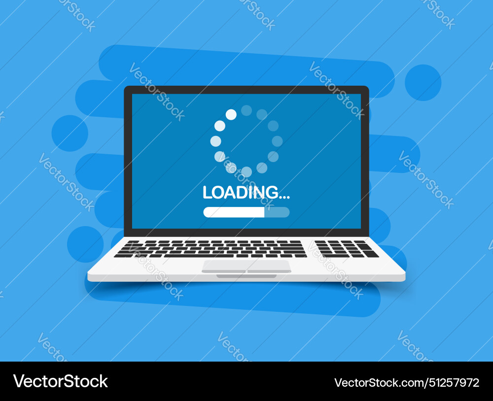 Laptop loading process icon in flat style Laptop loading process icon in flat style vector image