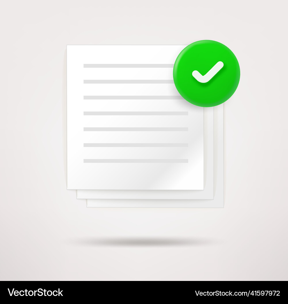 Paper contract icon with checkmark 3d vector image