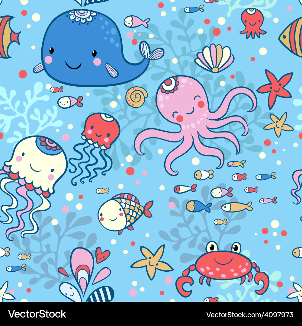 Cartoon marine seamless pattern for wallpapers Vector Image