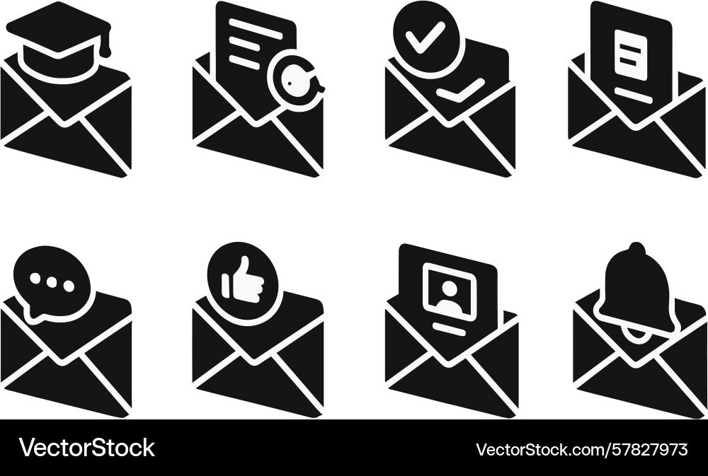 Collection of black web icons representing various Collection of black web icons representing various vector image