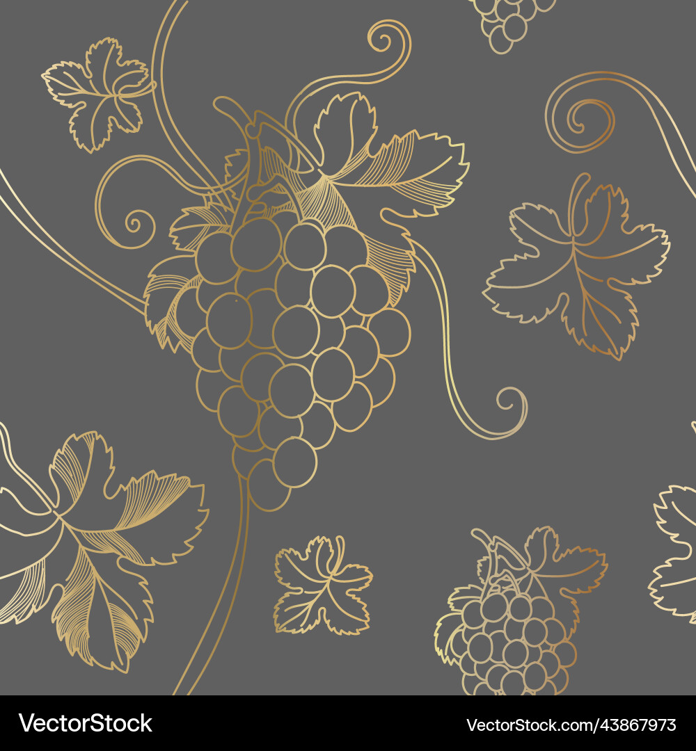 Golden grapevine seamless pattern grapes branch Vector Image