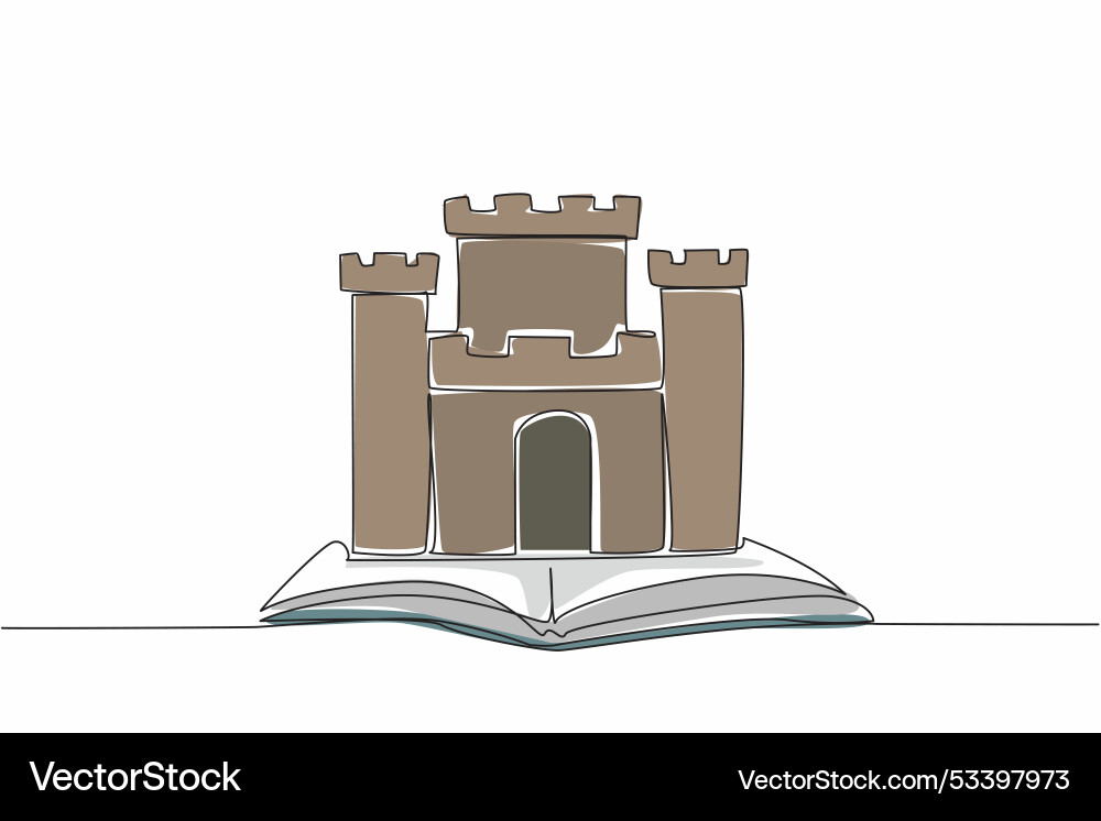 Single continuous line drawing castle on open Vector Image