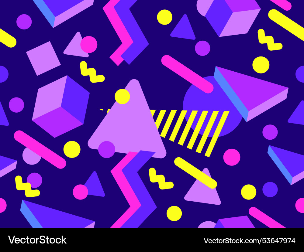 Seamless pattern with 3d geometric shapes in 80s Seamless pattern with 3d geometric shapes in 80s vector image