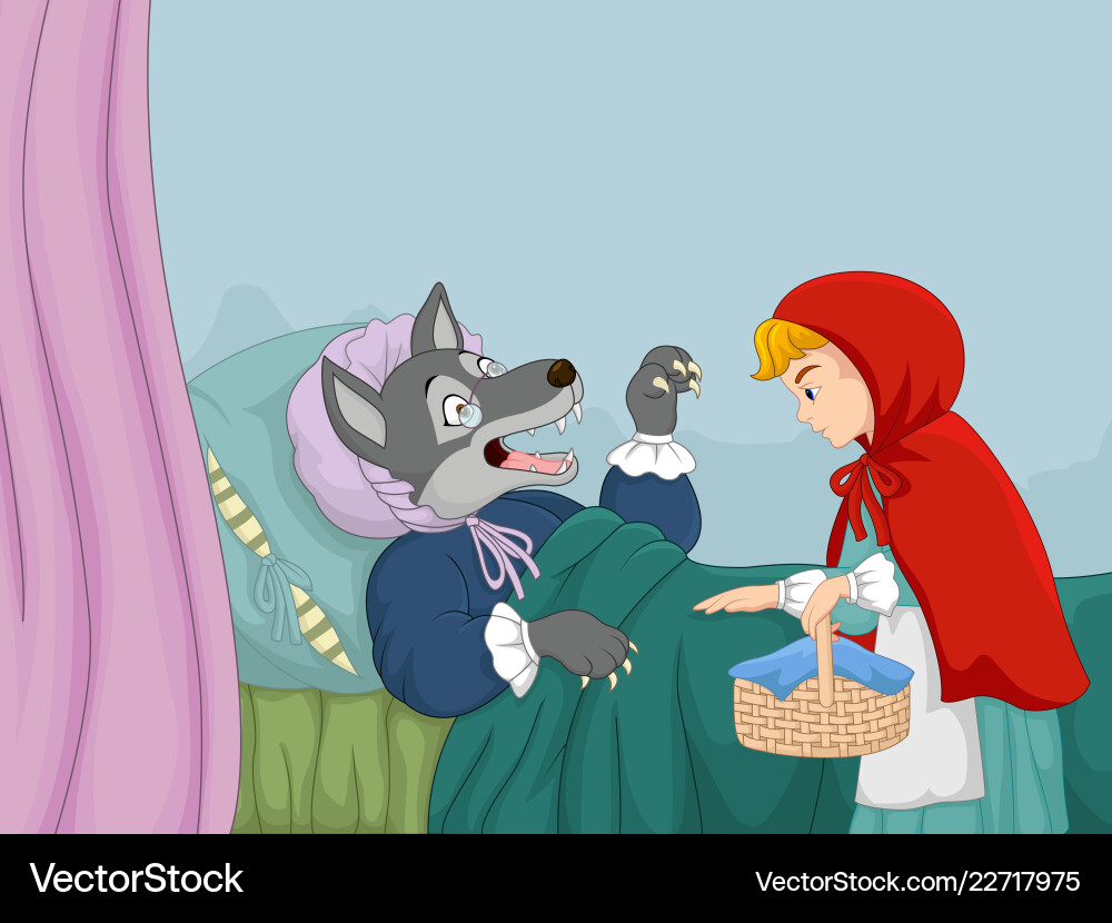 Cartoon little red riding hood and wolf Royalty Free Vector