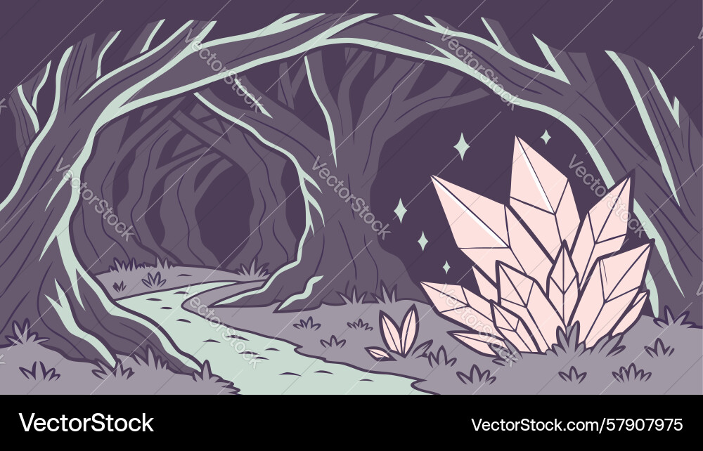 Dark forest path mysterious nature scene design Vector Image