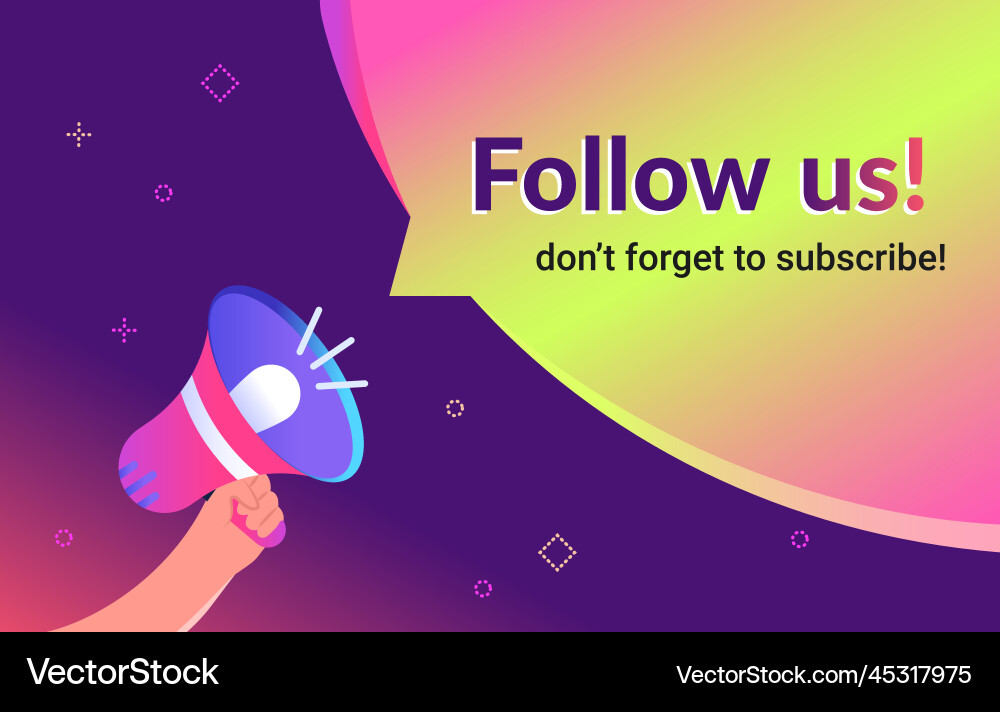 Follow us megaphone yellow bubble announcement Follow us megaphone yellow bubble announcement vector image